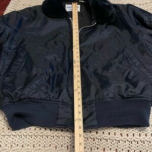 Martin’s Flight Jacket Navy Blue Nylon Faux Fur collar, Full‎ Zip, men’s Sz XL